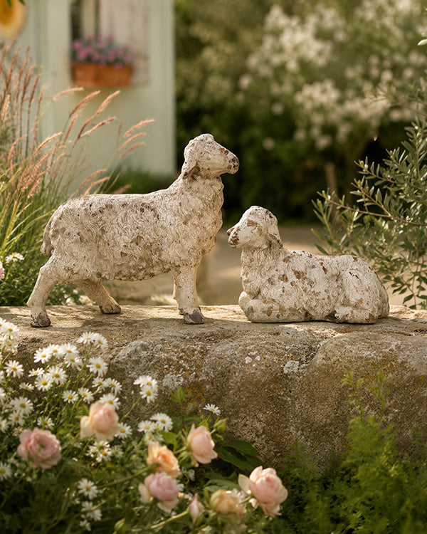 Distressed Ivory Lamb Sculptures, Set of 2, additional view 1