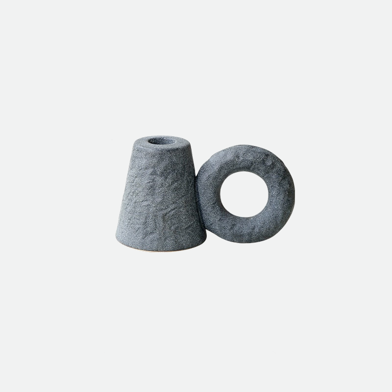 Etched Ring Handle Ceramic Candle Holder on a clean background.