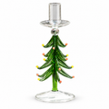 Evergreen Tree Glass Taper Holder on a clean background.