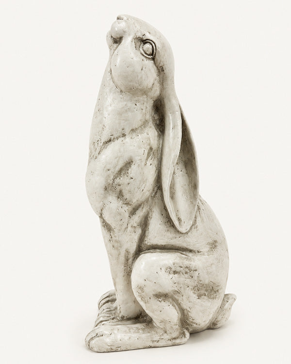 Upward-Gazing Resin Hare Sculpture on a white background