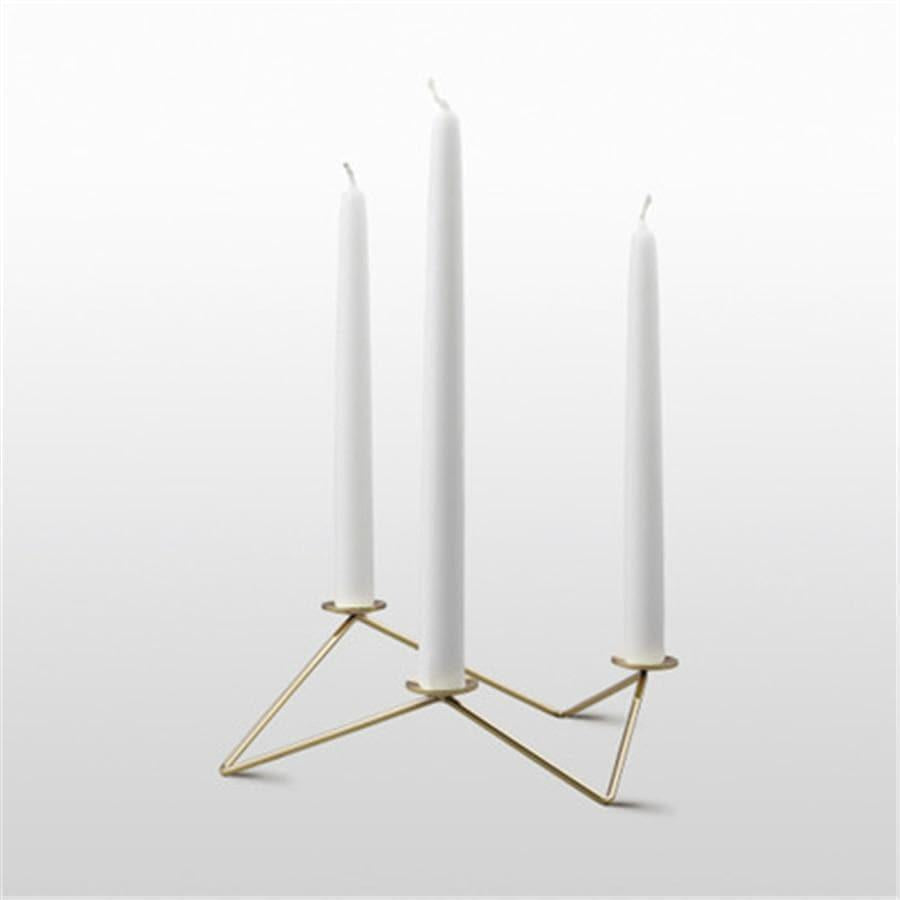 Geometric Metal Three-Candle Holder on a clean background.