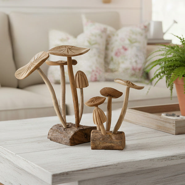 Carved Teakwood Mushroom Sculptures, Set of 2, additional view 1