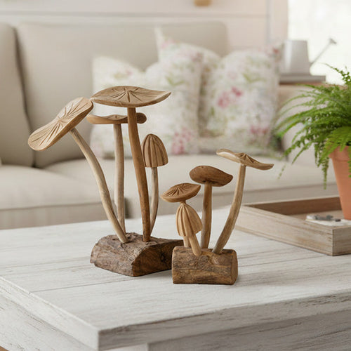 Carved Teakwood Mushroom Sculptures, Set of 2, additional view 1