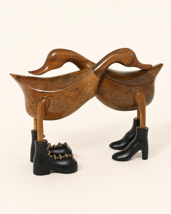 Crossed-Neck Bamboo Duck Sculptures, Set of 2 on a white background