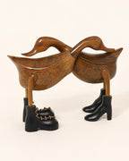 Crossed-Neck Bamboo Duck Sculptures, Set of 2 on a white background