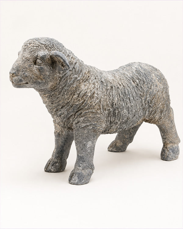 Textured Gray Resin Sheep Sculpture on a white background