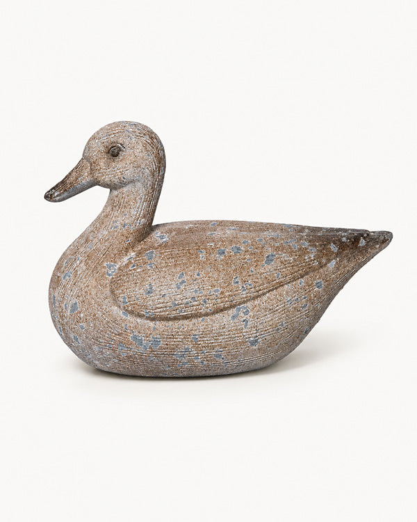 Distressed Brown Resin Duck Figurine on a white background